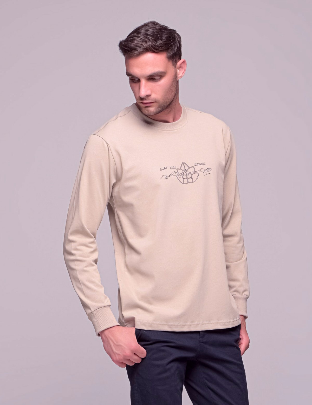 Everbest ανδρική μπεζ μακρυμάνικη μπλούζα Plus Size 2310190B φωτογραφία